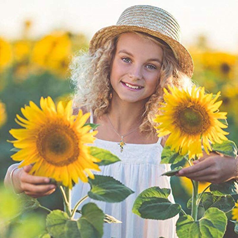 Collana con ciondolo a forma di girasole e croce in argento sterling con zirconia cubica bicolore-4