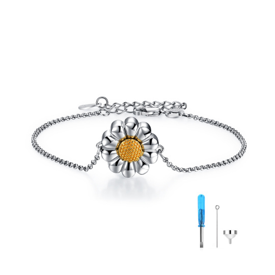 Bracciale per urne in argento sterling bicolore con girasole e margherita per le ceneri