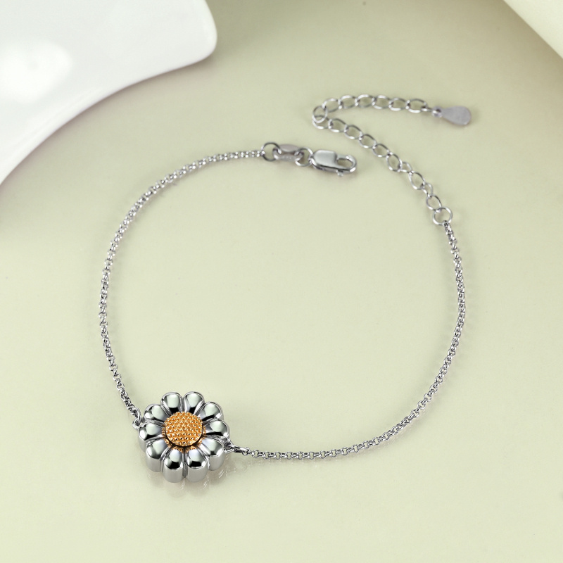 Sterling Silver Two-tone Sunflower Daisy Urn Bracelet for Ashes-3
