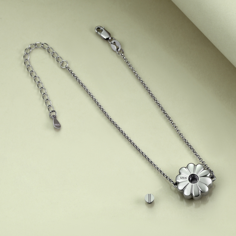 Sterling Silver Two-tone Sunflower Daisy Urn Bracelet for Ashes-4