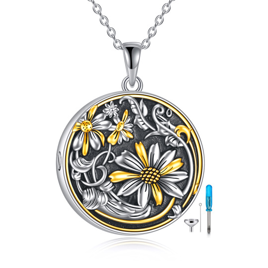 Sterling Silver Two-tone Sunflower Daisy Urn Necklace for Ashes