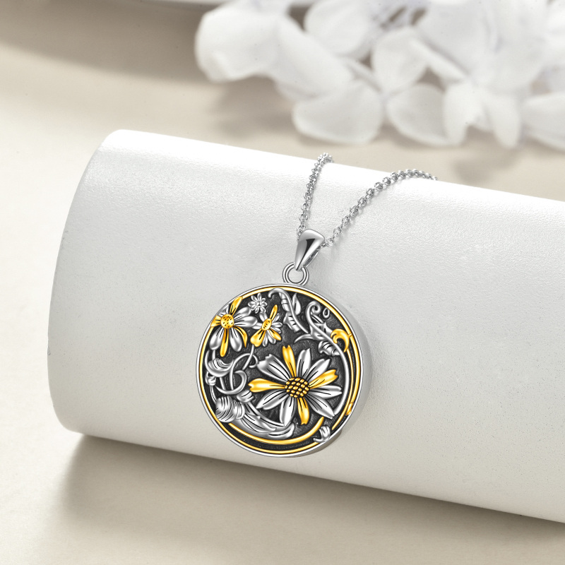 Sterling Silver Two-tone Sunflower Daisy Urn Necklace for Ashes-3