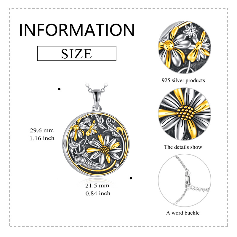 Sterling Silver Two-tone Sunflower Daisy Urn Necklace for Ashes-5