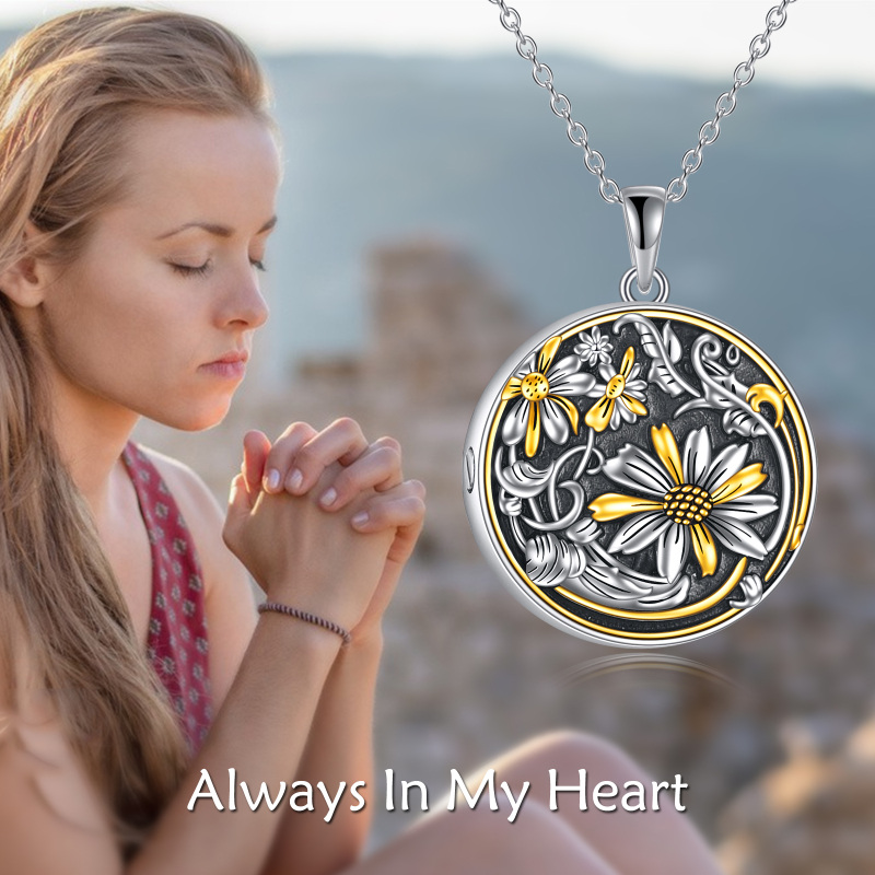 Sterling Silver Two-tone Sunflower Daisy Urn Necklace for Ashes-6