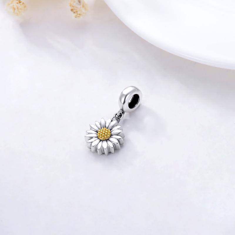 Sterling Silver Two-tone Sunflower Dangle Charm-5