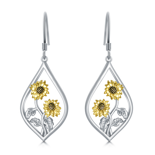 Sterling Silver Two-tone Sunflower Drop Earrings