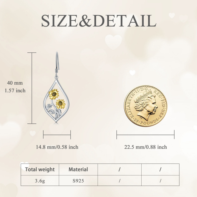 Sterling Zilveren Tweekleurige Zonnebloem Oorbellen-5