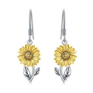 Sterling Silver Two-tone Sunflower Drop Earrings-51