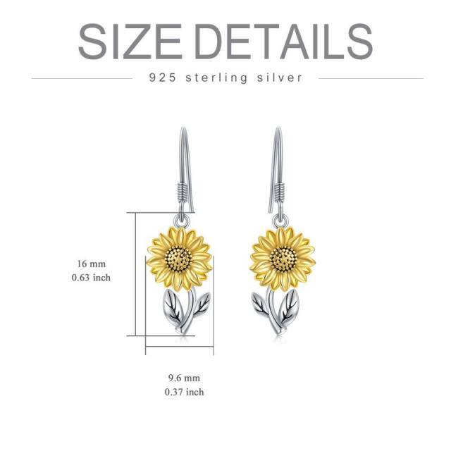 Sterling Silver Two-tone Sunflower Drop Earrings-6