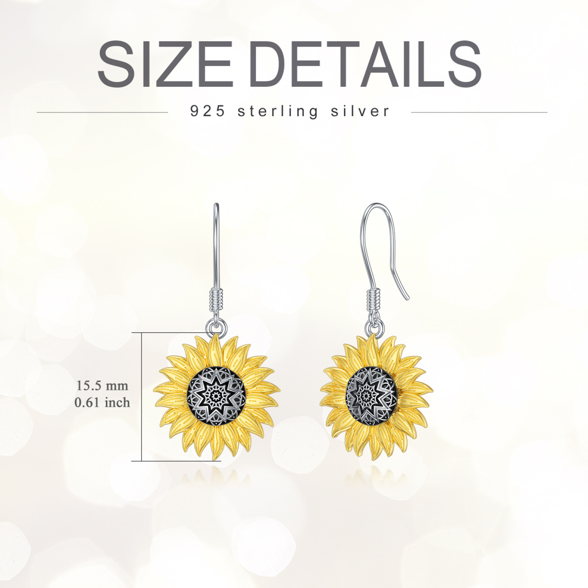 Pendants d'oreilles tournesol en argent sterling bicolore-5