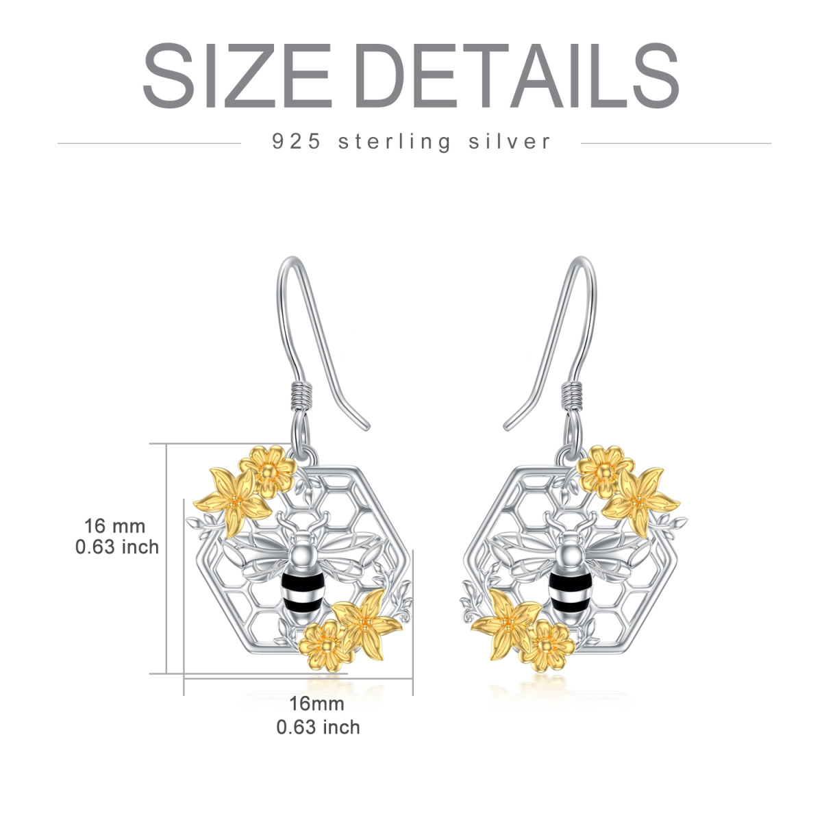 Boucles d'oreilles pendantes tournesol bicolores en argent sterling-3