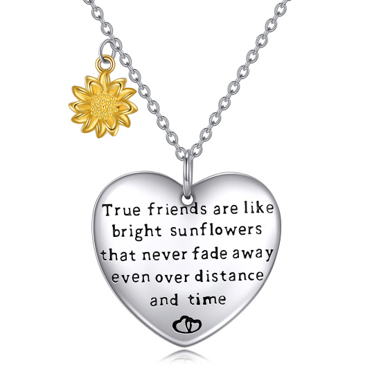 Collana con ciondolo a forma di girasole e cuore in argento sterling bicolore