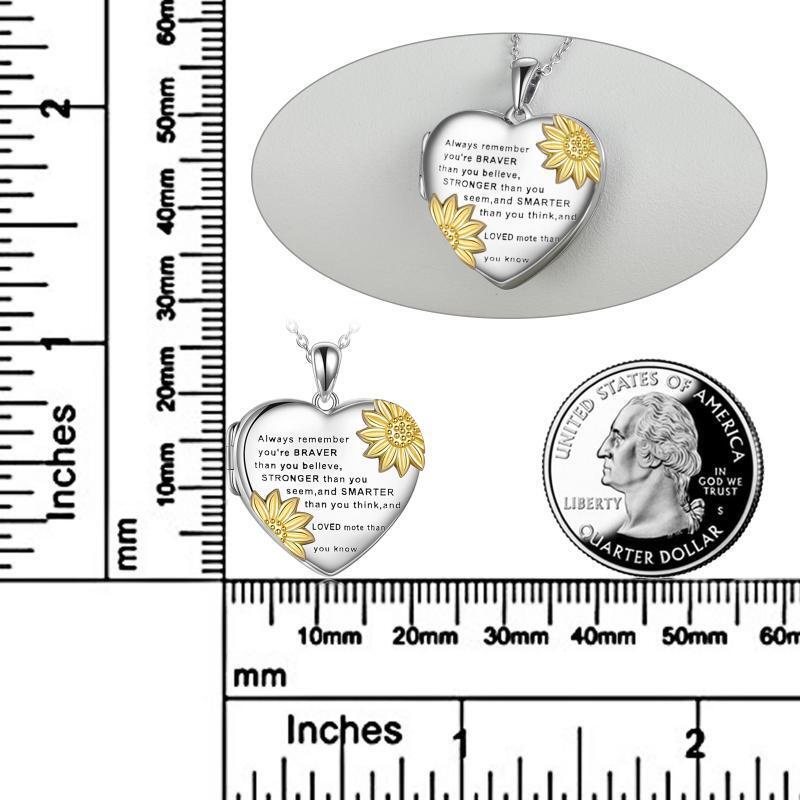Collier en argent sterling avec mot gravé et cœur de tournesol personnalisé-5