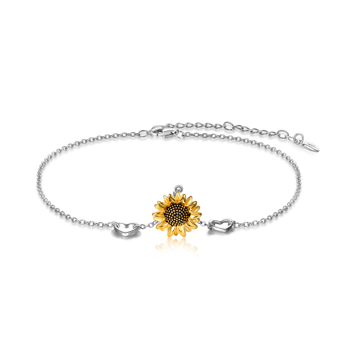 Sterling Silber zweifarbig Sonnenblume & Herz einlagig Fußkettchen-1