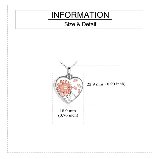 Sterling Silber zweifarbig Cubic Zirkonia Sonnenblume & Herz Urne Halskette für Asche-5