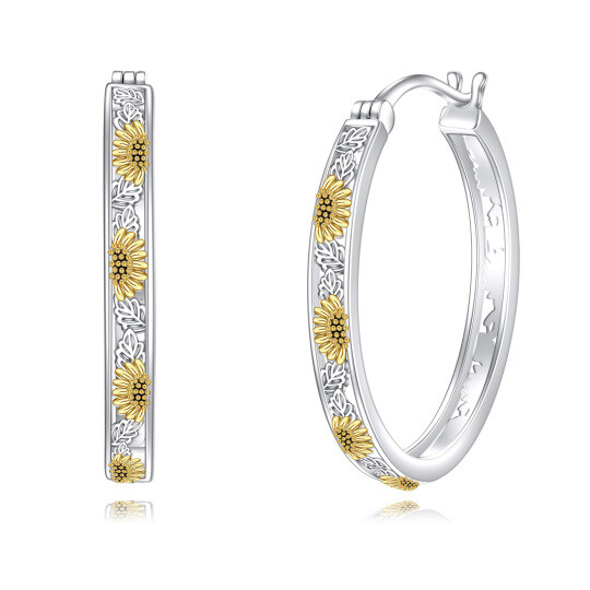 Sterling Silver Two-tone Sunflower Hoop Earrings