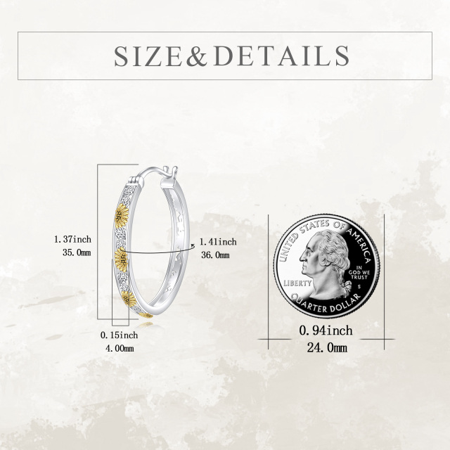 Sterling Silver Two-tone Sunflower Hoop Earrings-5