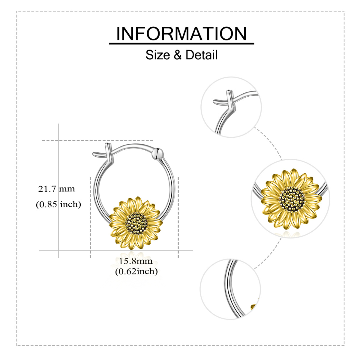 Boucles d'oreilles tournesol en argent sterling bicolore-5