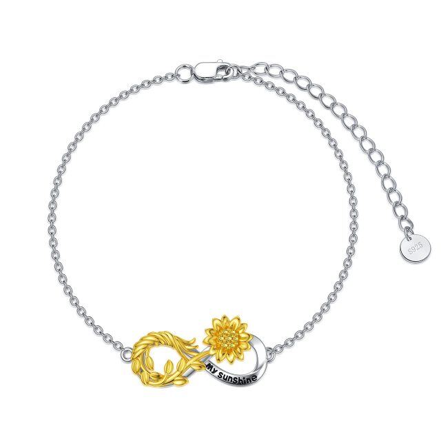 Sterling Silver Two-tone Sunflower & Infinity Symbol Pendant Bracelet