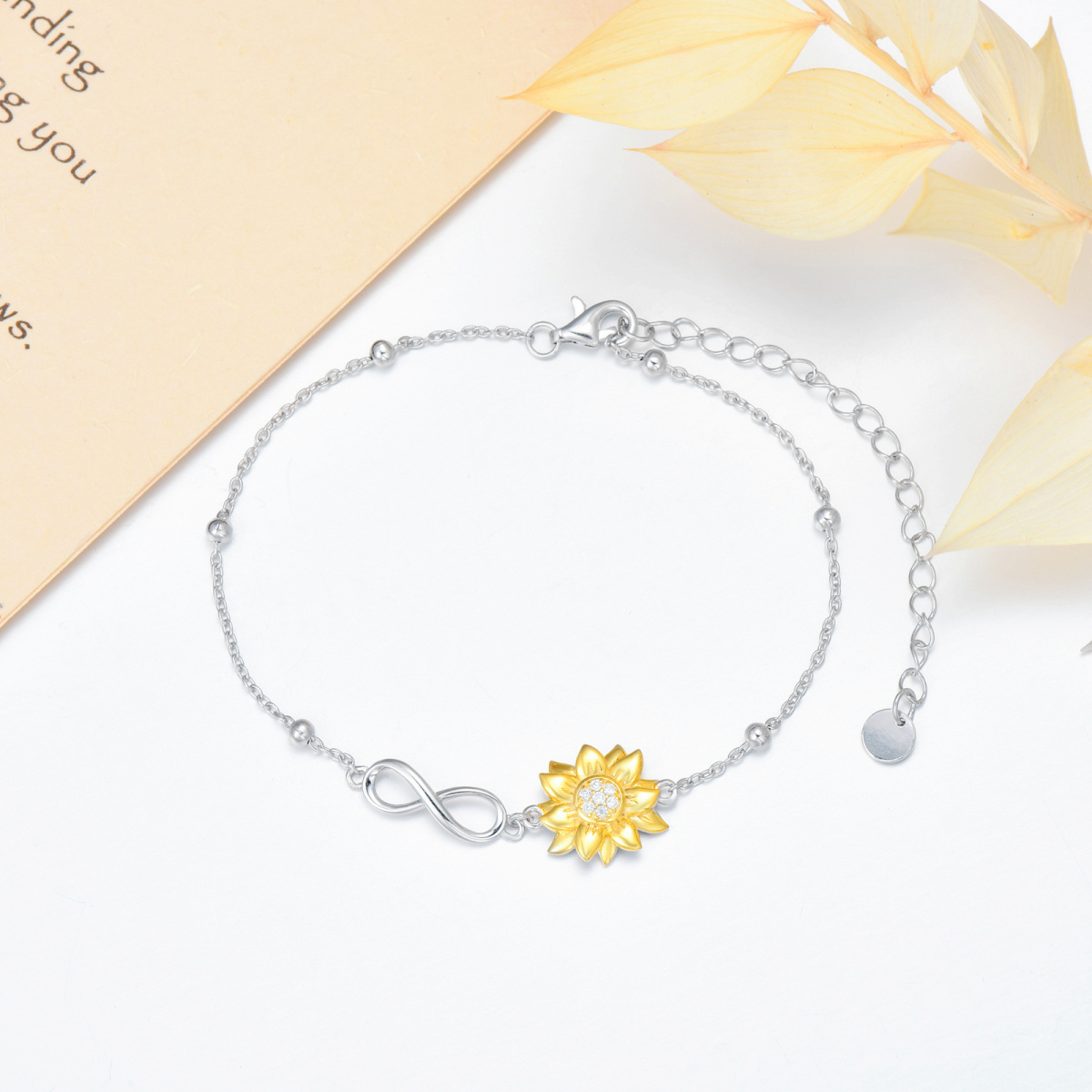 Bracelet en argent sterling avec pendentif tournesol et symbole de l'infini-3