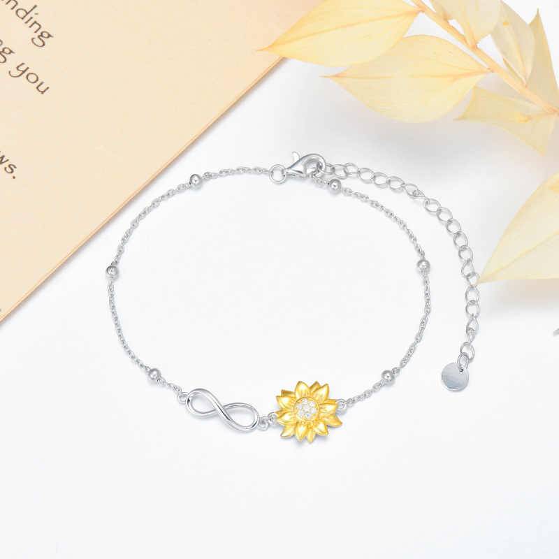 Pulsera de plata de ley con dije de girasol en dos tonos y símbolo del infinito-3