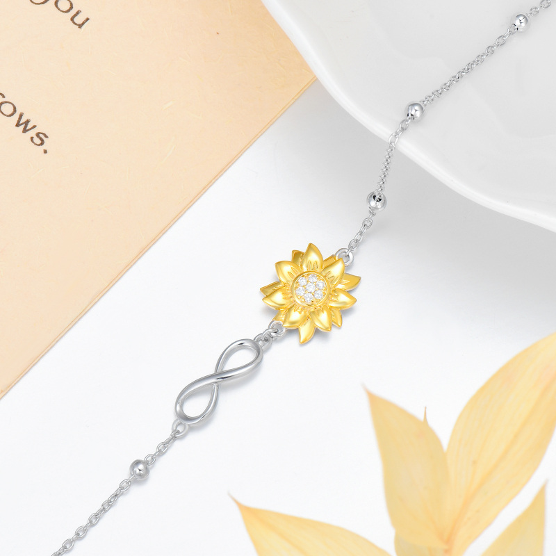 Pulsera de plata de ley con dije de girasol en dos tonos y símbolo del infinito-4