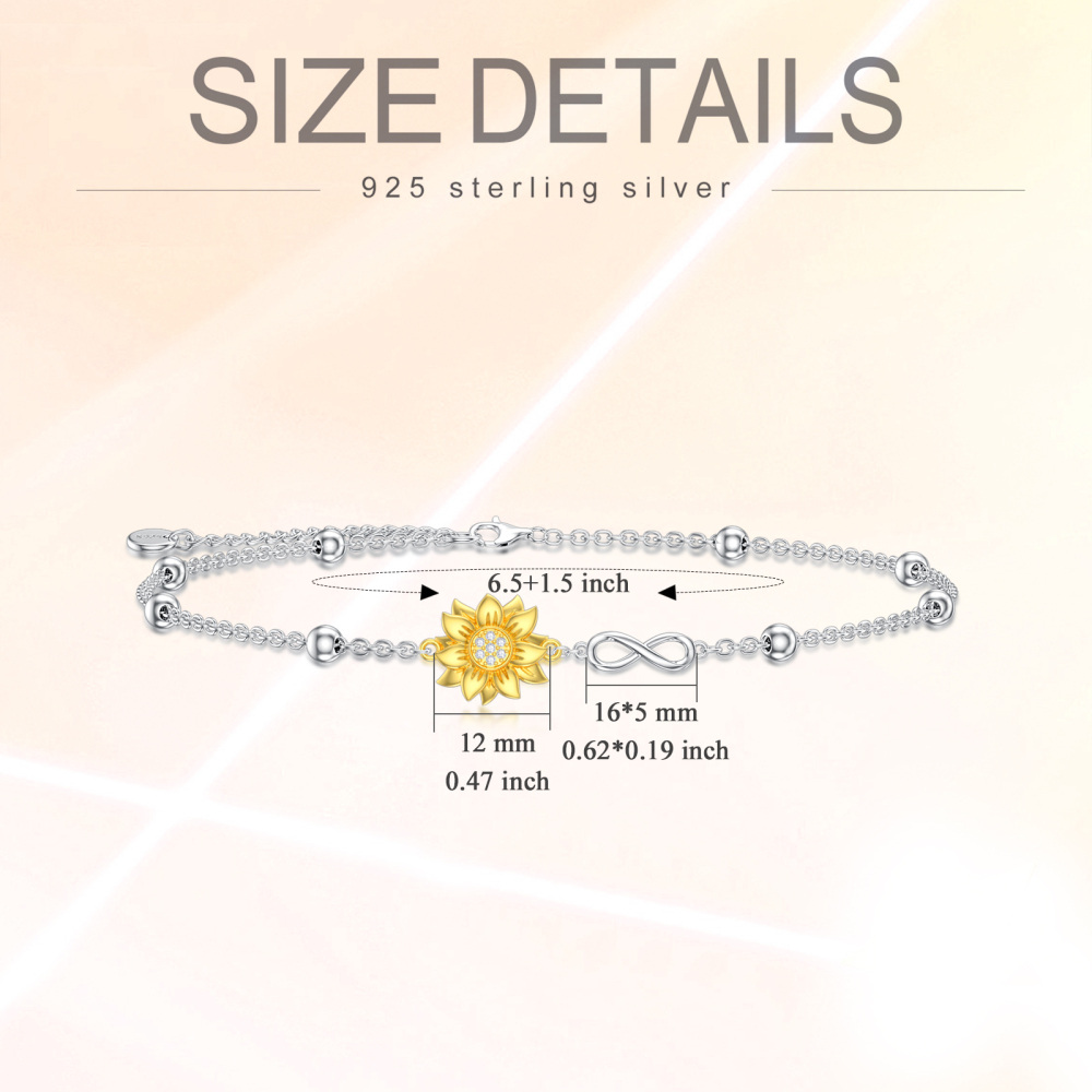 Bracelet à breloques en argent sterling bicolore avec symbole de l'infini tournesol-5