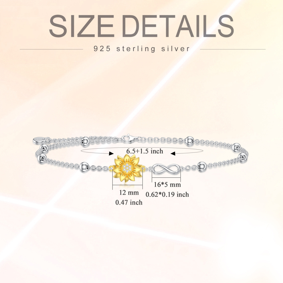 Bracelet en argent sterling avec pendentif tournesol et symbole de l'infini-5