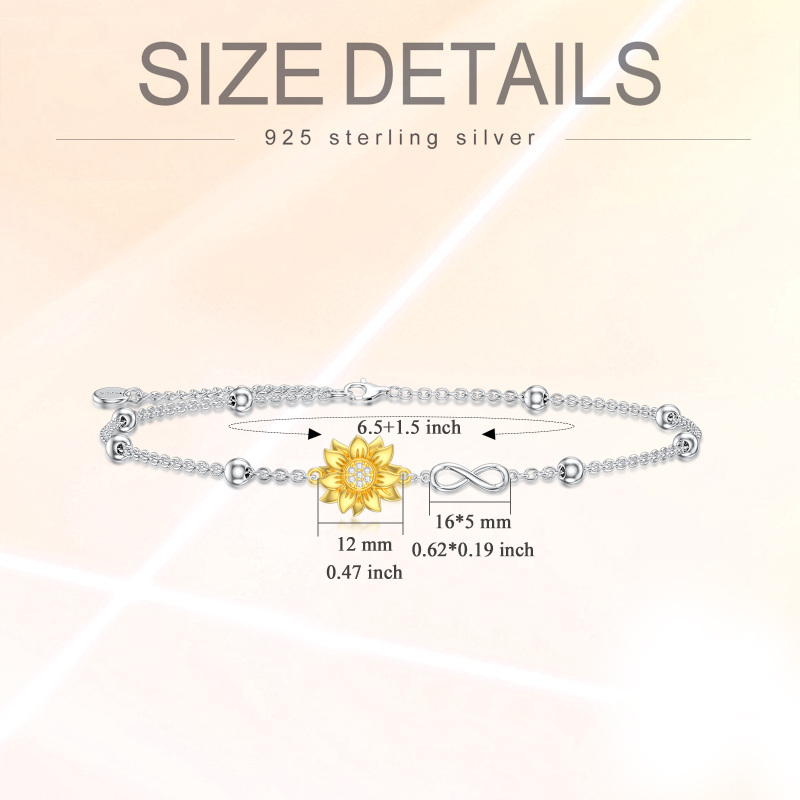 Pulsera de plata de ley con dije de girasol en dos tonos y símbolo del infinito-5