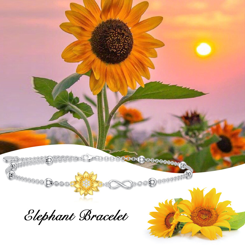 Pulsera de plata de ley con dije de girasol en dos tonos y símbolo del infinito-6