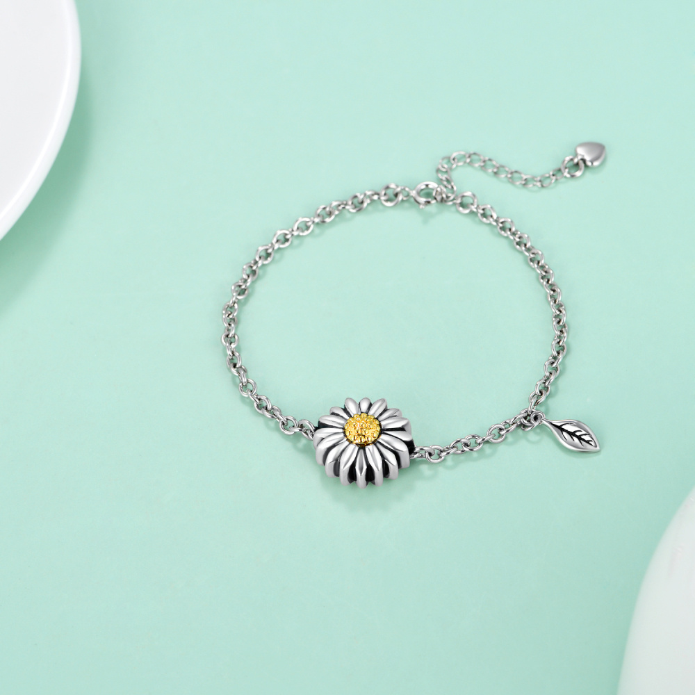 Pulseira de prata esterlina com dois tons de girassol e urna para cinzas-4