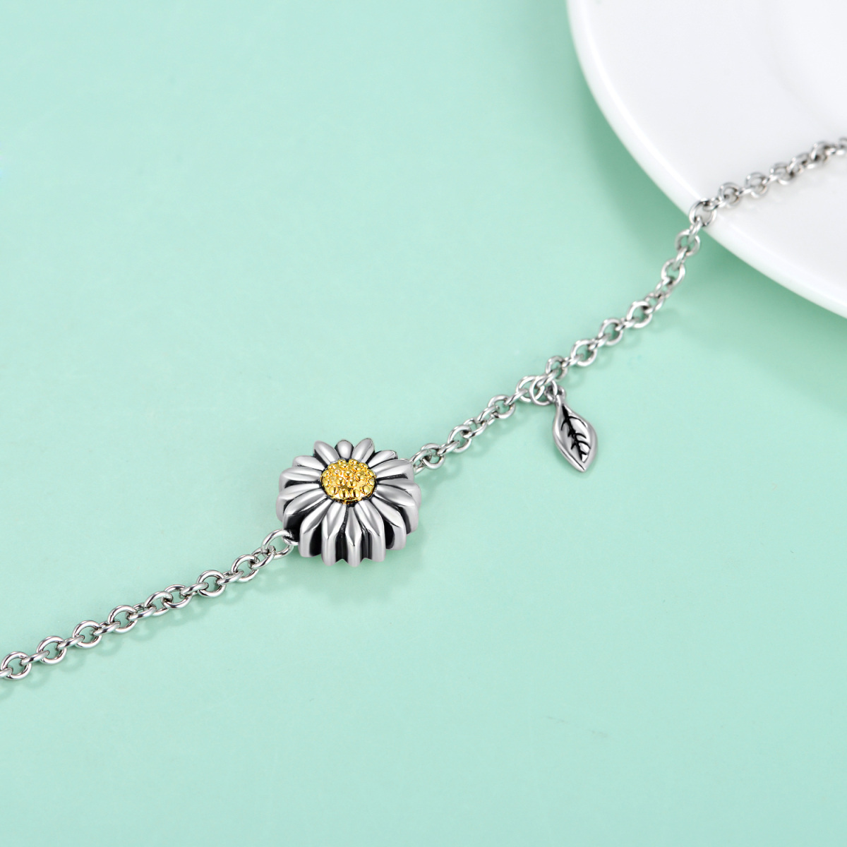 Pulsera de plata de ley bicolor girasol y dejar urna para cenizas-5