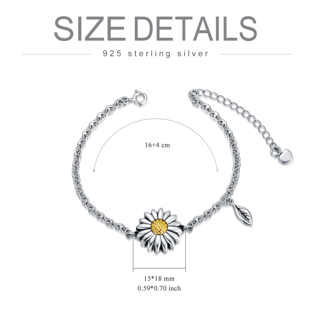 Sterling Silber zweifarbig Sonnenblume & Leave Urne Armband für Asche-6