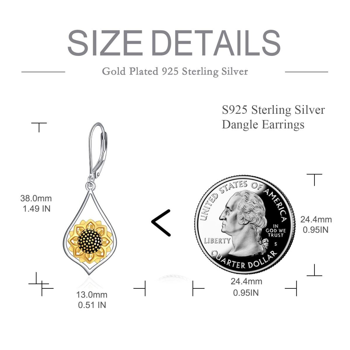 Sterling Silver Two-tone Sunflower Lever-back Earrings-4