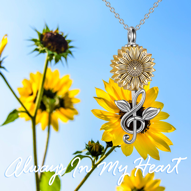 Collier d'urne pour cendres en argent sterling bicolore Tournesol et symbole de musique-6