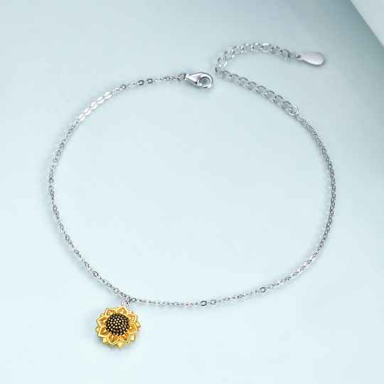 Sterling Silver Two-tone Sunflower Charm Bracelet