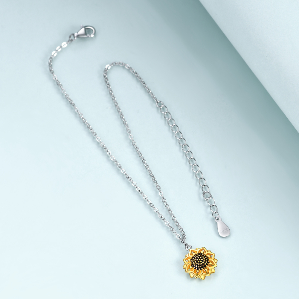 Sterling Silver Two-tone Sunflower Charm Bracelet-3
