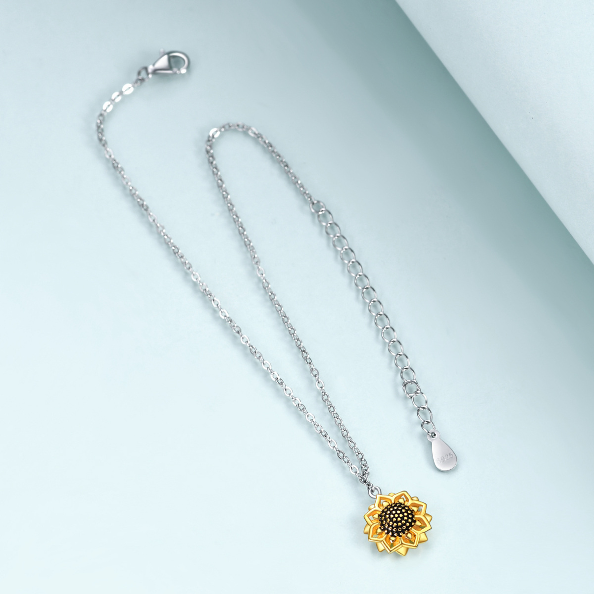 Bracelet en argent sterling avec pendentif tournesol bicolore-3