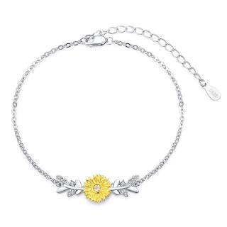 Sterling Silver Two-tone Sunflower Charm Bracelet-45