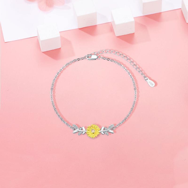 Sterling Silver Two-tone Sunflower Charm Bracelet-6