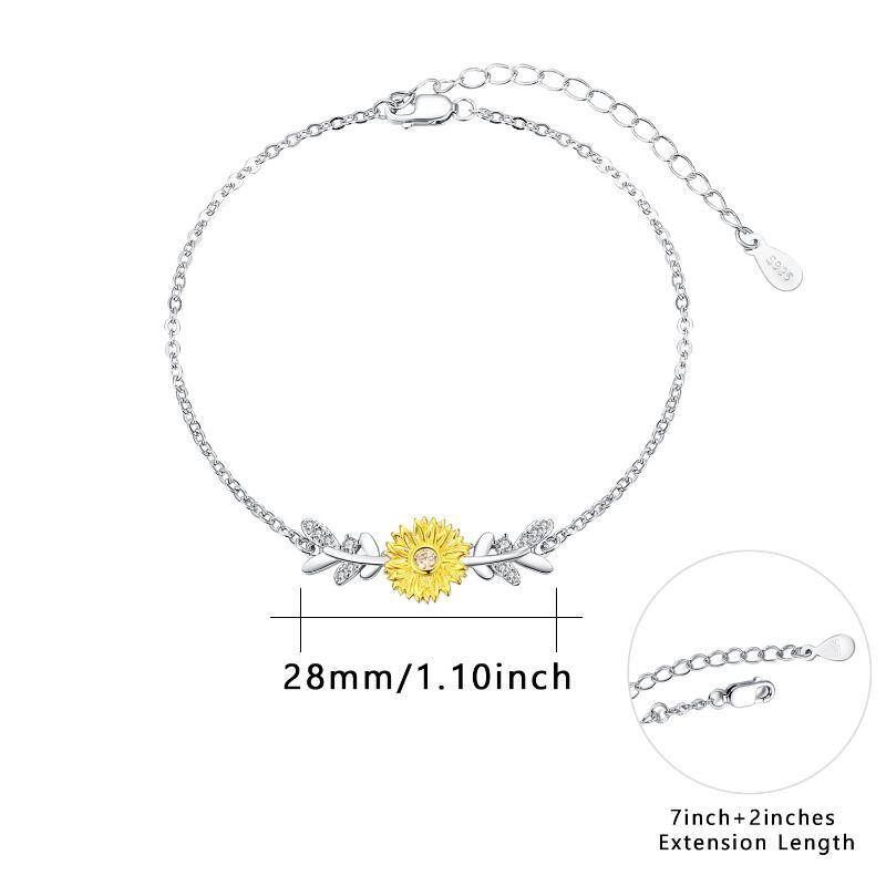 Sterling Silver Two-tone Sunflower Charm Bracelet-7