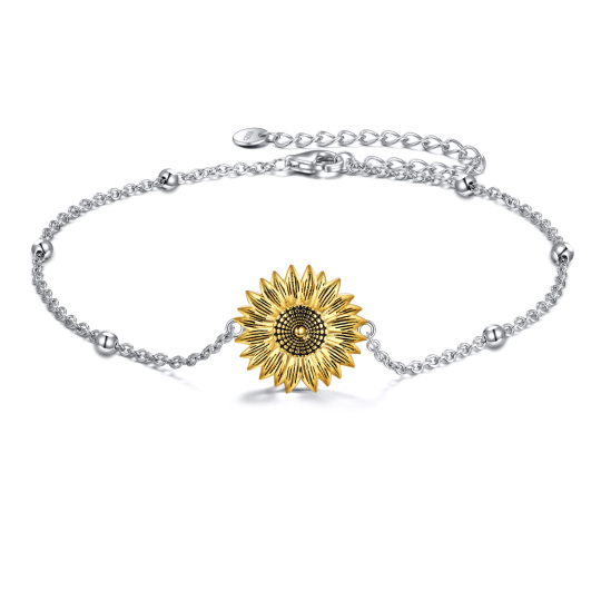 Sterling Silver Two-tone Sunflower Charm Bracelet