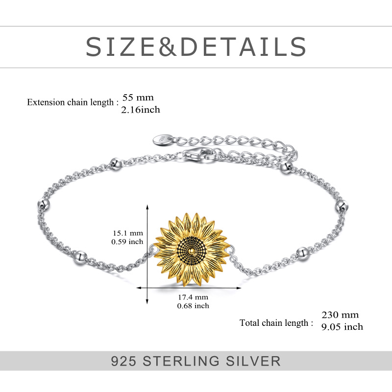 Sterling Silver Two-tone Sunflower Charm Bracelet-5