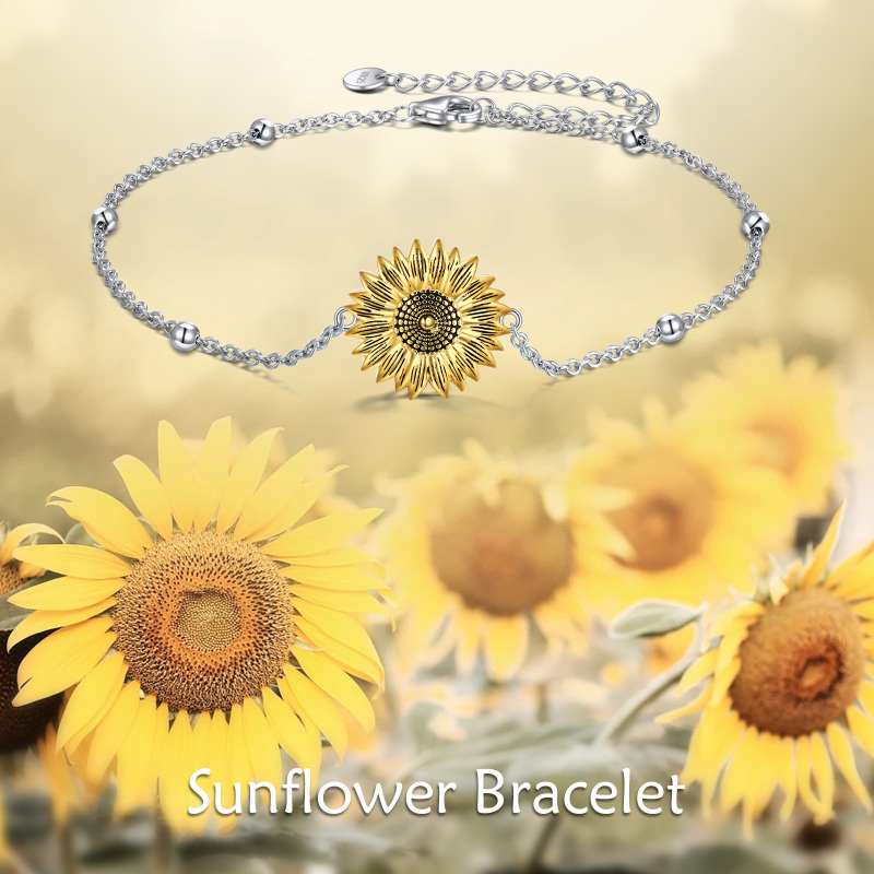 Sterling Silver Two-tone Sunflower Charm Bracelet-6