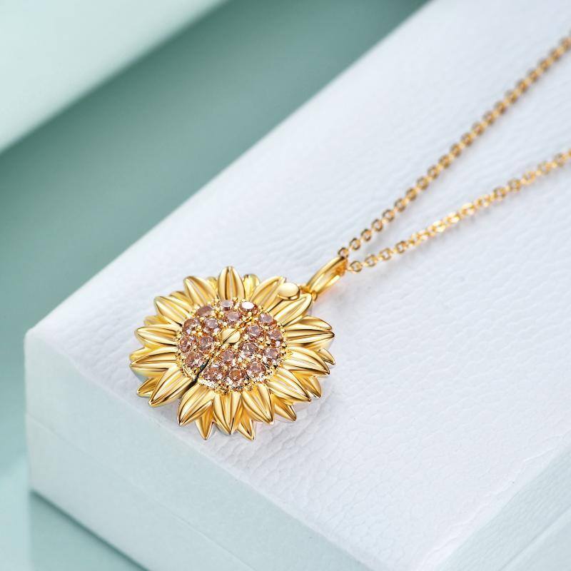 Sterling Silver Two-tone Sunflower Pendant Locket Necklace Engraved You Are My Sunshine-5