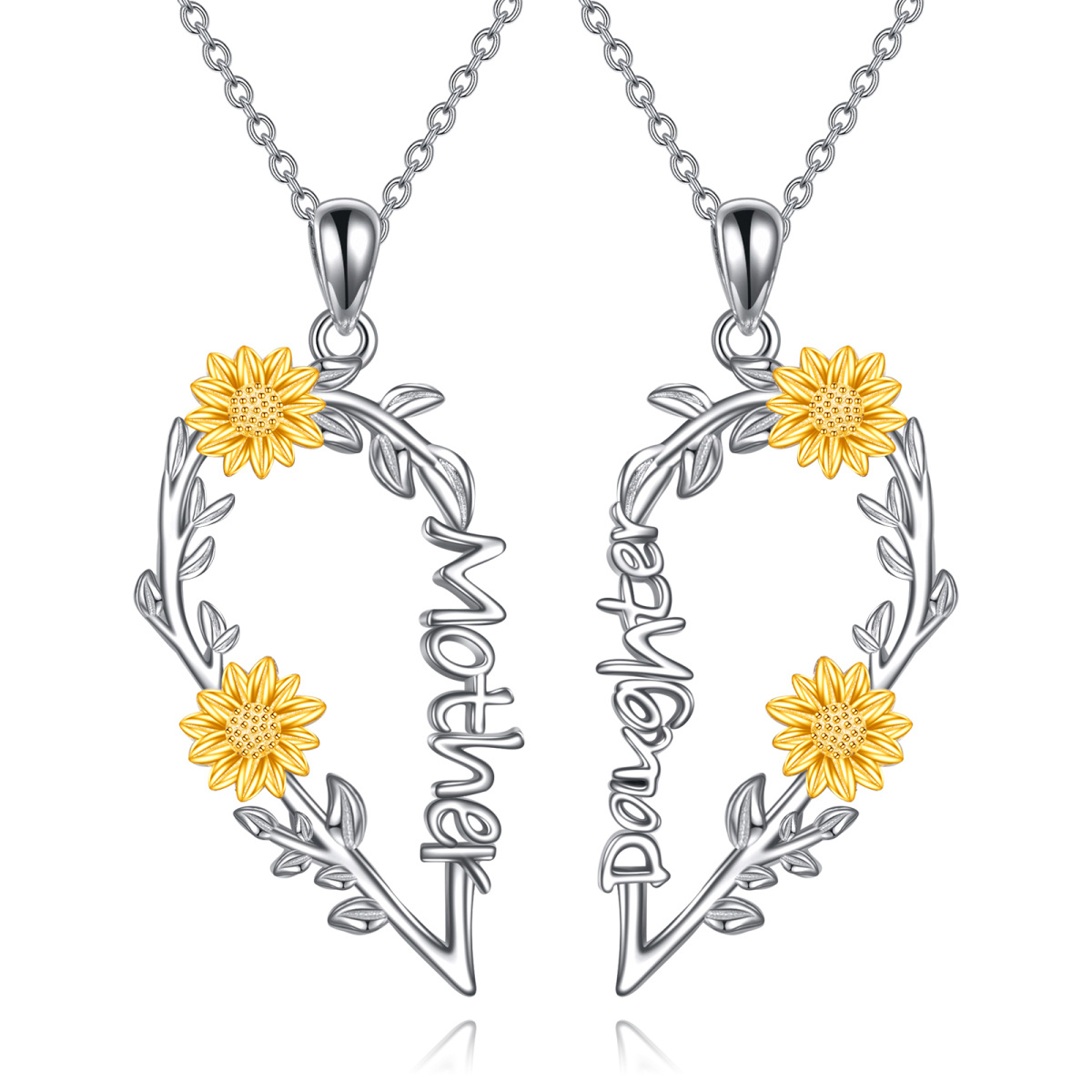 Collana con ciondolo a forma di girasole in argento sterling bicolore per madre e figlia-1