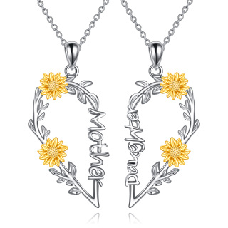 Sterling Silver Two-tone Sunflower Pendant Necklace for Mother & Daughter-34