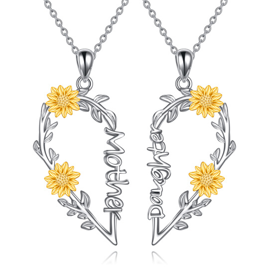 Collier en argent sterling avec pendentif tournesol bicolore pour mère et fille