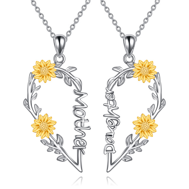 Sterling Silver Two-tone Sunflower Pendant Necklace for Mother & Daughter-2