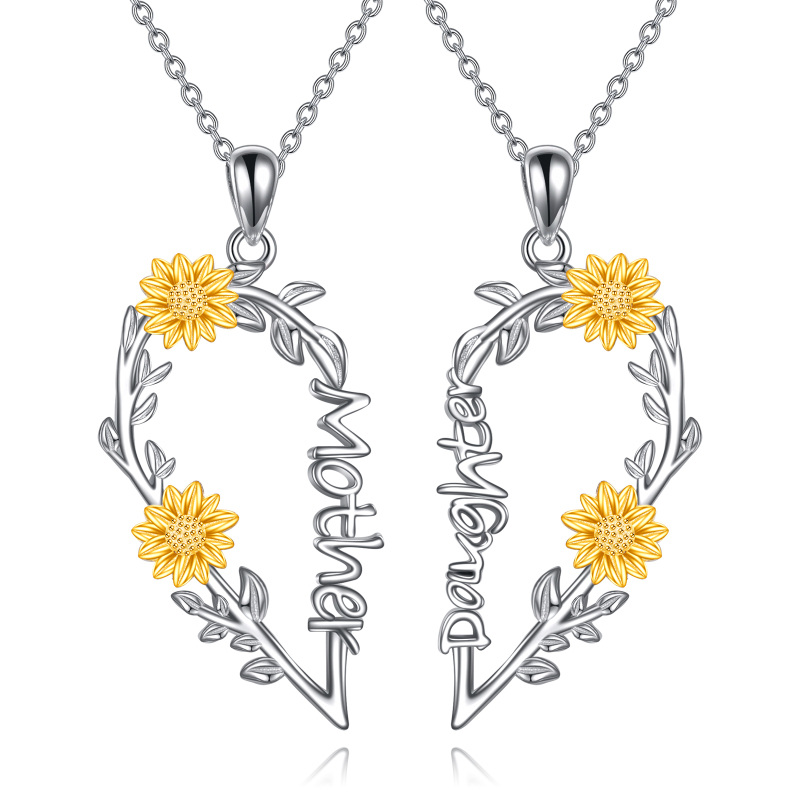 Sterling Silver Two-tone Sunflower Pendant Necklace for Mother & Daughter-14